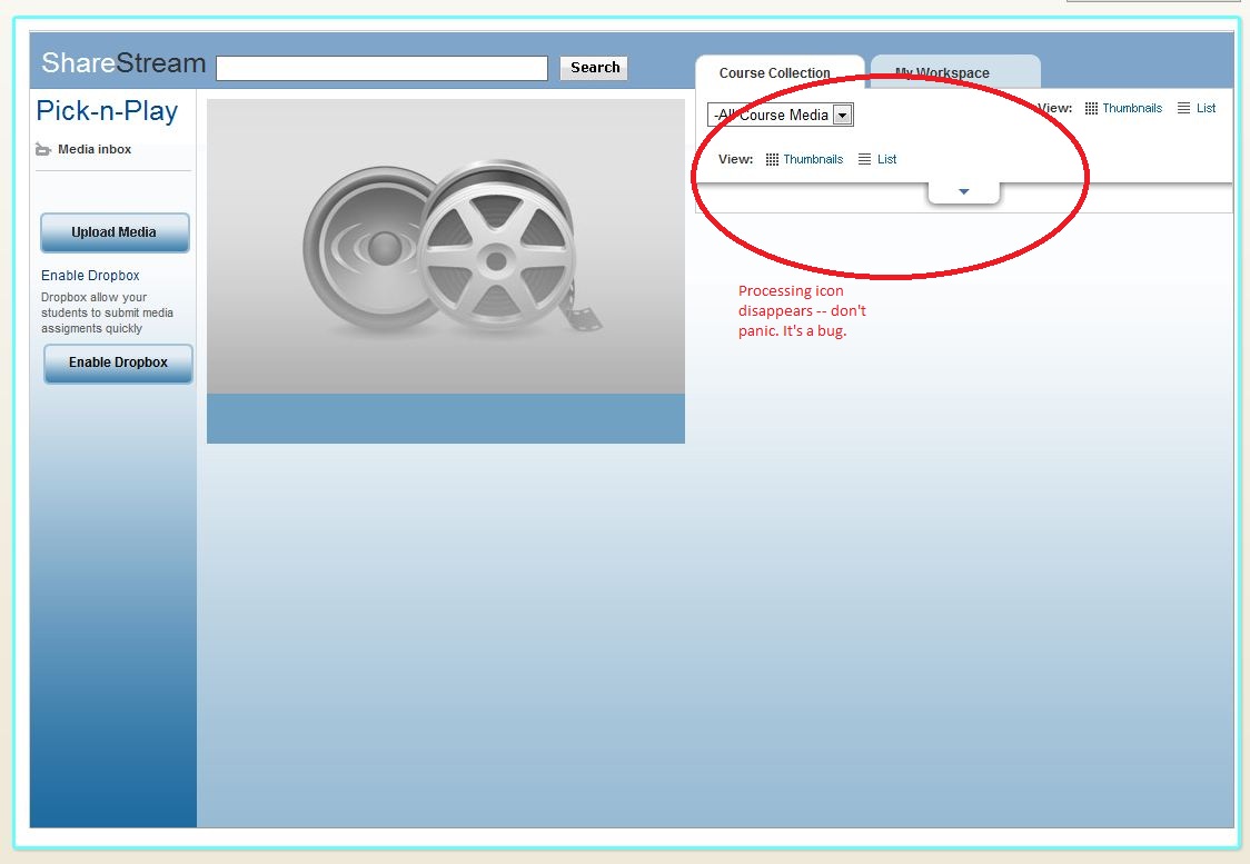 Processing Icon Disappears